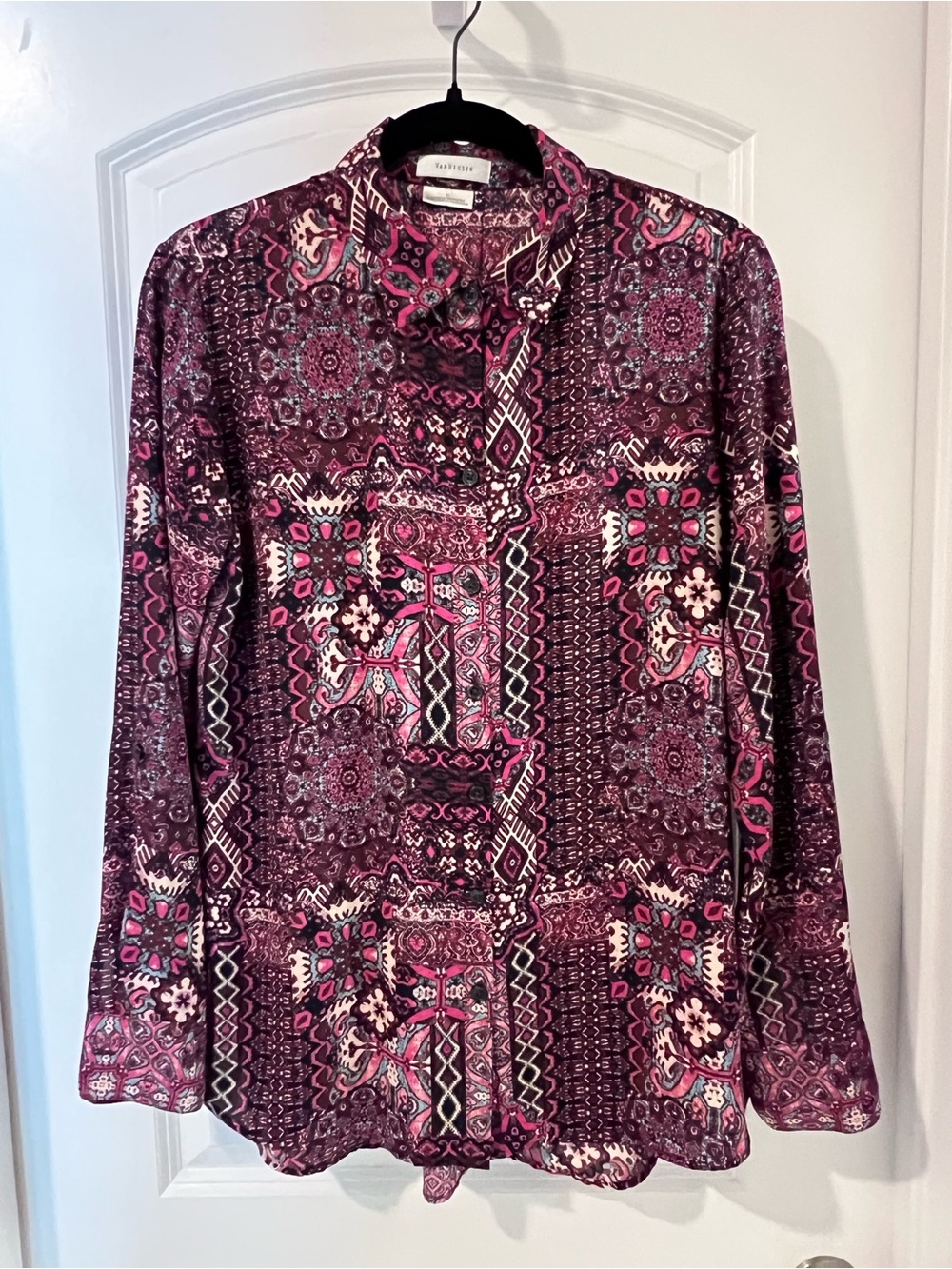 Women’s Purple Paisley Button-Front Blouse
